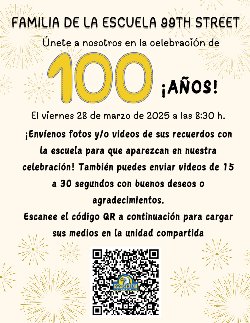 ¡Únase a nosotros para celebrar el cumpleaños número 100 de la escuela primaria 99th Street!